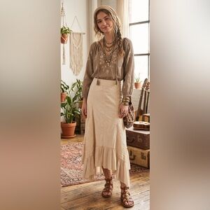 ZARA Bohemian Cream Ruffled Midi Skirt size medium